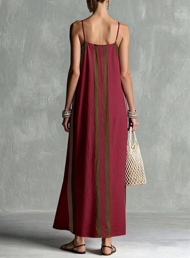 2026 Cross Stripe Women's Summer Maxi Camisole Dress - Loose, Beach Vacation Style, European & American Fashion