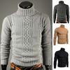 Men Slim Sweater Ribbed Cuffs Leisure High-necked Solid Color Warm Knitted Tops Daily Wear