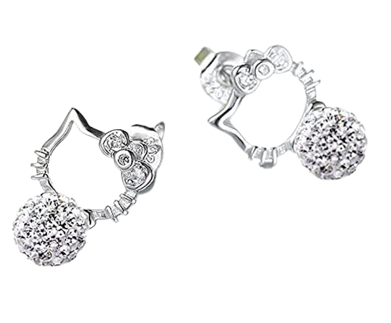 

LOVES Cat Kitty Rhinestone Earrings with Silver Backings [With Velvet-like Pouch]