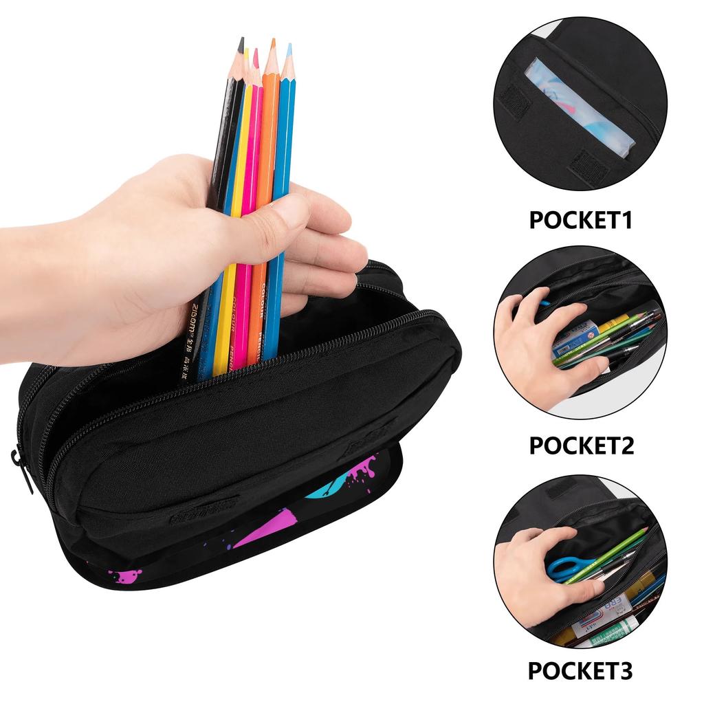 Pencil Case Double Layer Metal Zipper Durable 300D Polyester with Double Compartments for School Office Travel for Students