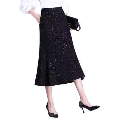 Fustă Sirena cu Paiete Talie Înaltă Elastică Elastică Coreeană Lungime Medie Fustă Elegantă pentru Primăvară și Toamnă