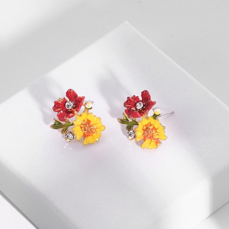 Pinkdudu Multicolor Daisy Flower Stud Earrings Alloy Enamel Retro Series Earrings for Women Jewelry Accessories PD352