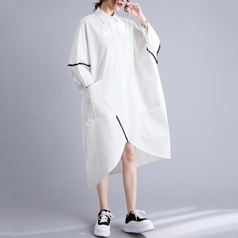 

Хлопковое женское повседневное свободное летнее платье-рубашка размера плюс миди