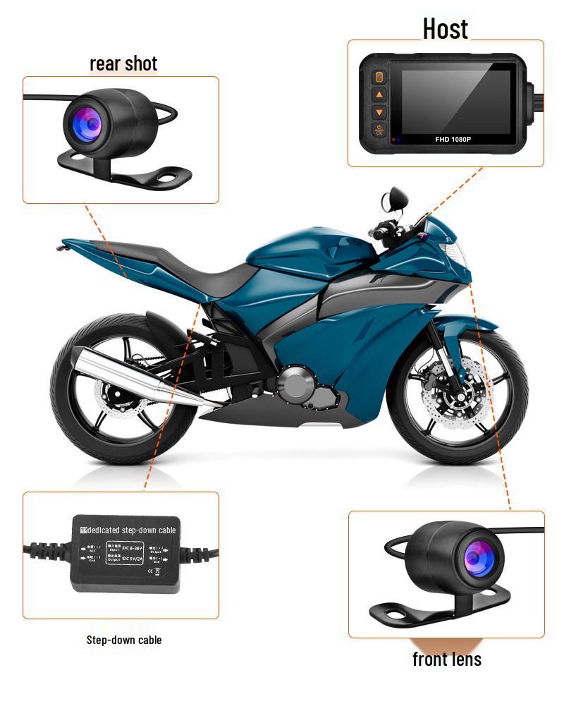 Waterproof Dual-Recording 720P HD Motorcycle Dash Cam with Front & Rear Cameras