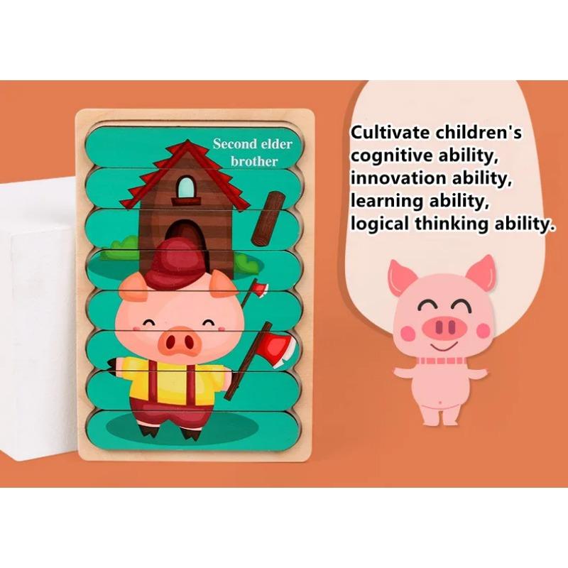 Kids New Wooden Two-sided Strip 3D Puzzles Wood Vehicle Fruit Jigsaw Puzzle Toy for Children Baby Learning Educational Toys Gift