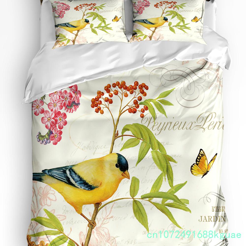 Butterfly Flowers Vintage Style 3pcs Bedding Set For Bedroom Double Bed Home Textile Duvet Cover Quilt Cover Pillowcase