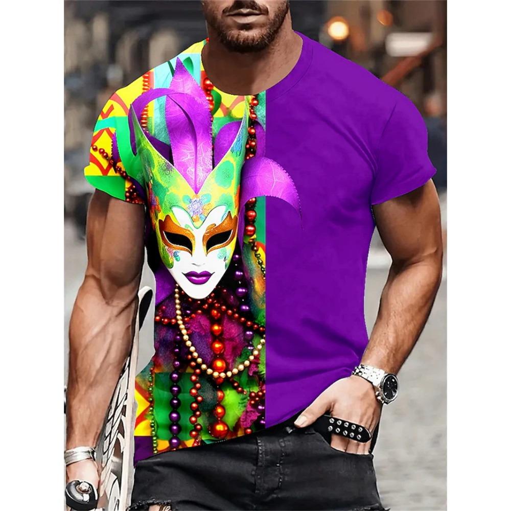 Mardi Gras 3d Print T Shirt For Men Women Fashion Exquisite Mask Graphic Pattern Short Sleeves Casual Round Neck Kids Tee Shirts