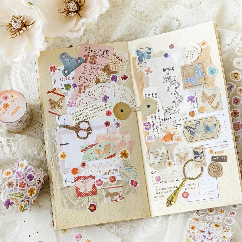 4 styly 1 role/balení akvarel květinové vyřezávané pásky na vypouštění odpadu pro DIY příručku, pouzdro na telefon, obálku, dekoraci