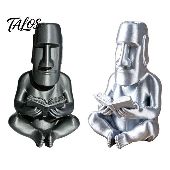 Talos 3D Printed Reading Moai Figurine Ornament, Cross-Legged Sitting Statue Desktop Decoration, Creative Sculpture, Unique Gift for Students Office