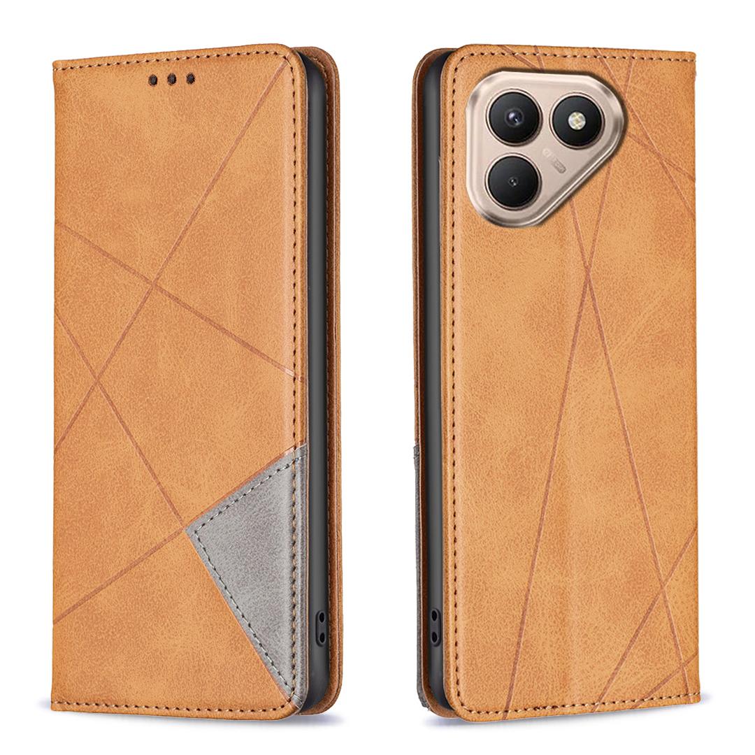 

For TECNO Pova 7 Ultra 5G Case Card Slots Geometry Imprint Leather Phone Cover Yellow