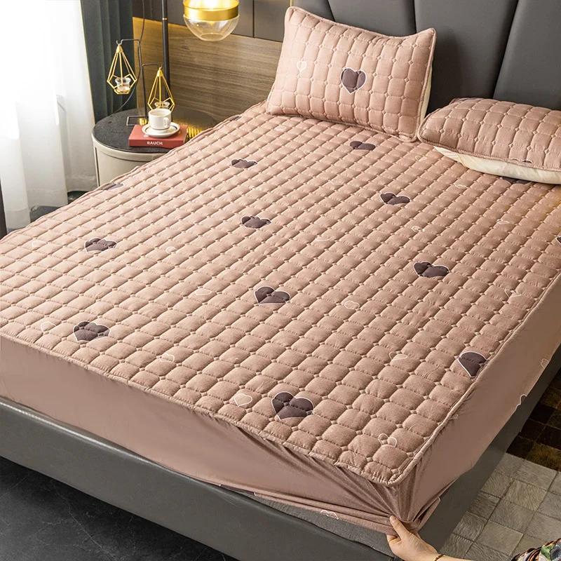 Thicking Quilted Mattress Cover Soft Breathable Elastic Double Fitted Bed Sheet with Deep Pocket Solid Color Matress For Bed