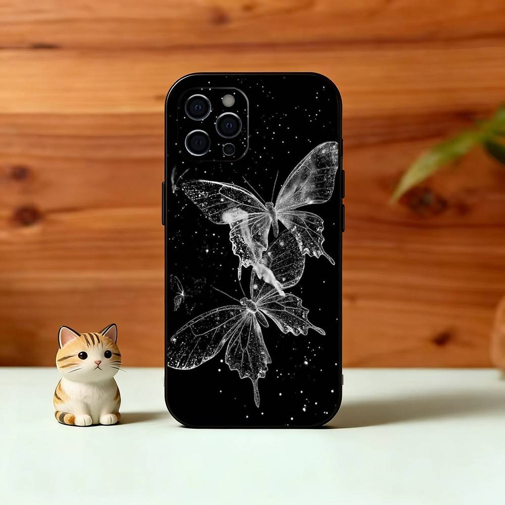 

Dark Butterfly Series Phone Case For iPhone 17,16,15,14,13,12,11 Plus,Pro Max,XS,Soft Silicone Black Cover iPhone15plus