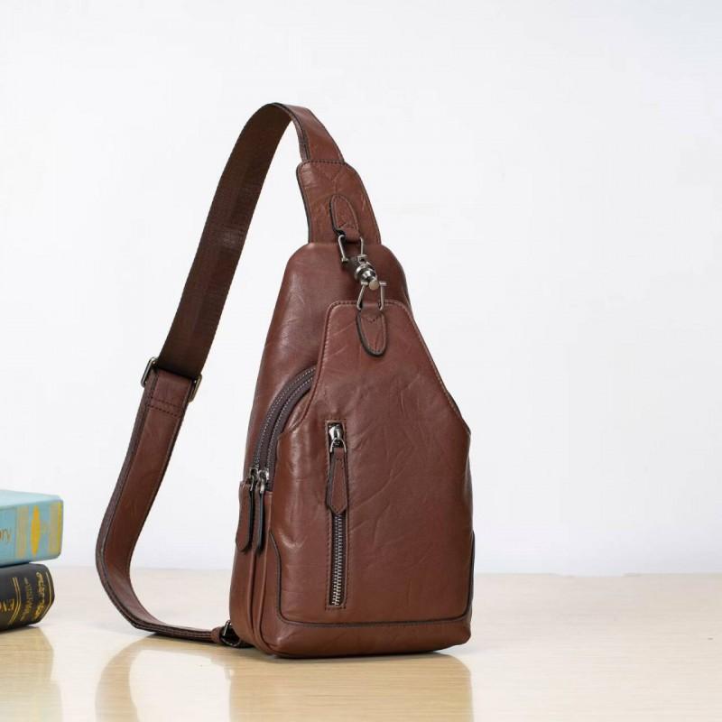 Men s High-end Genuine Leather Chest Bag With Retro Lock Anti-theft Cover Layer Cowhide Versatile Shoulder 30x8x17cm