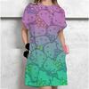 Women's Long Tshirt Dress Summer Fashion Girl Hello Kitty Print Oversized Casual Round Neck Short Sleeved Mini T-shirt Dress
