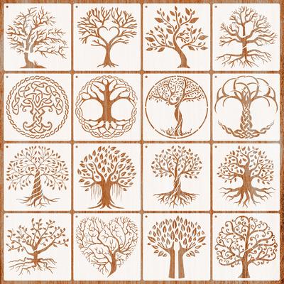 16 Blatt/Set, Baum Malvorlagen, Hohlschablonen, Malwerkzeuge, Schulposter Malen, Kreative Malwerkzeuge, Heimdekorationszubehör
