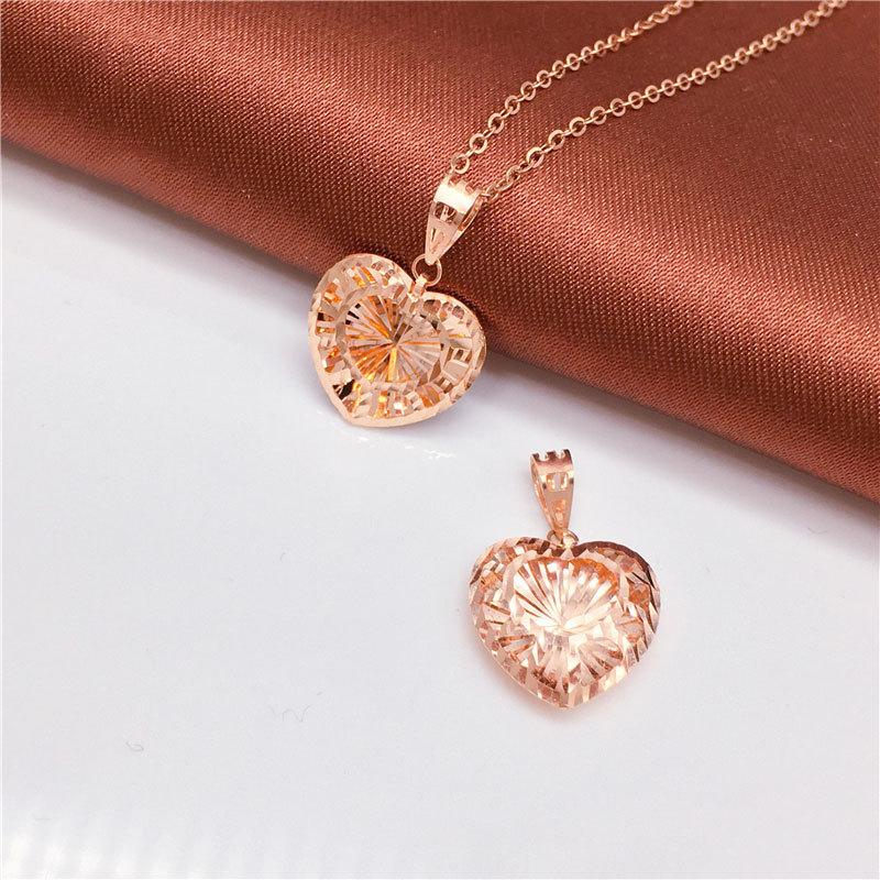 Exquisite Rose Gold-Plated Women'S Russian Purple Gold Shiny Peach Heart Pendant Versatile Fashion 585 Colored Gold Collarbone Chain