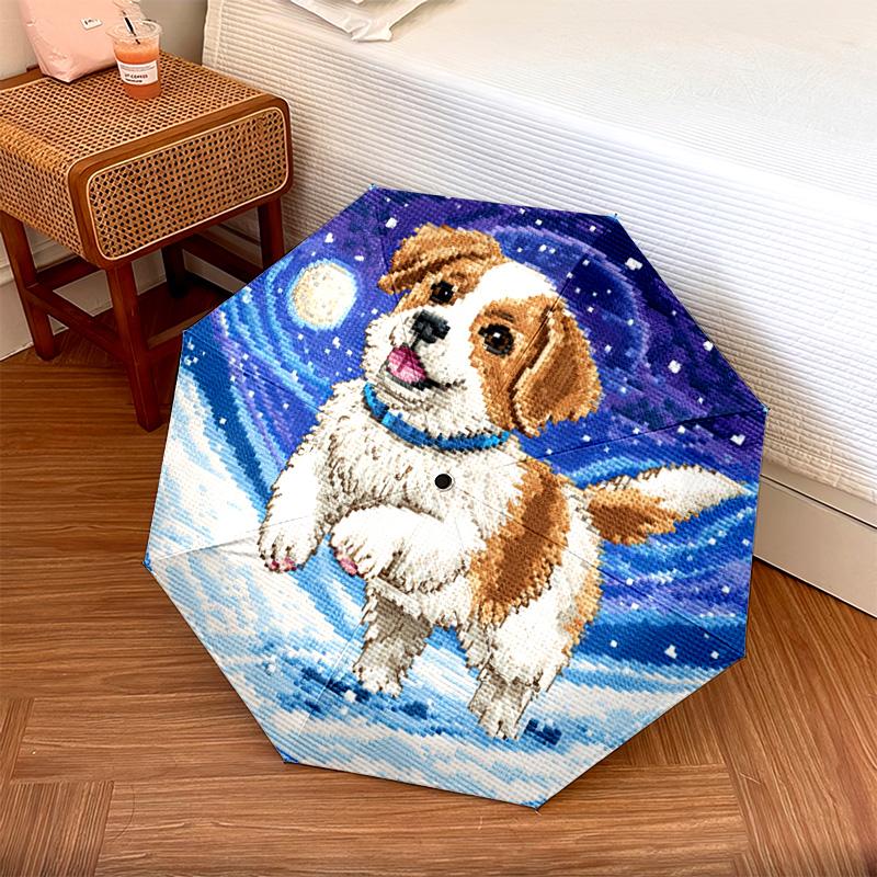1 PC Automatic Folding Umbrella - Mountain Puppy Pattern, Portable & Foldable Design with 8 Ribs, Christmas Birthday Gifts