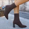 Autumn Winter Knitted High Heel Boots Women  Sexy Pointed Toe Ankle Boots Woman Plus Size 36-43 Thick Heels Booties Mujer