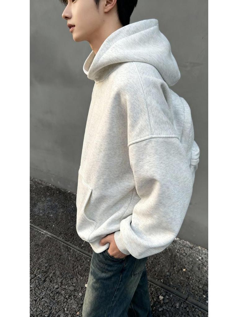 New Style Men's Heather Gray Hooded Sweatshirt with Backpack, Loose Fit, Perfect for Elementary Students.
