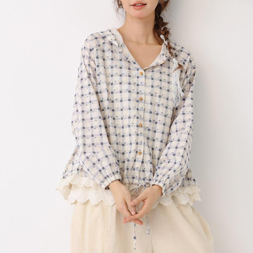 Cherry Blossom Plaid Hooded Shirt - Spring/Summer 2026 Collection