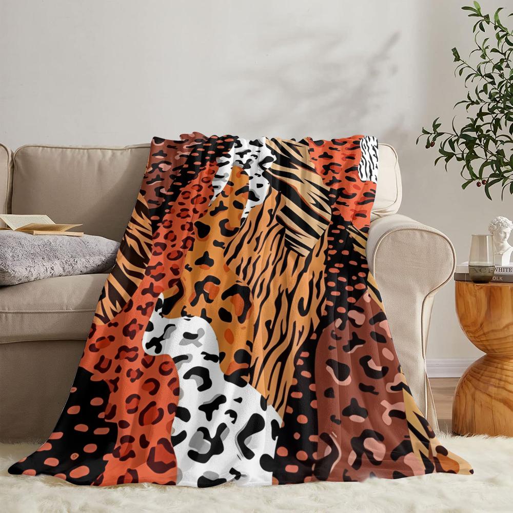 Leopard Print Patchwork Throw Soft Flannel Throw Summer Blanket Lightweight Cozy Nap Blanket for Sofa Bed Travel