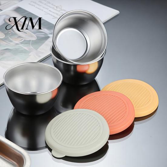 Small Metal Food Storage for Baby Stainless Steel Sauce Cup with Silicone Lid, Reusable Leakproof Dip Cups Bento Box Condiment Container, Dipping Bowl