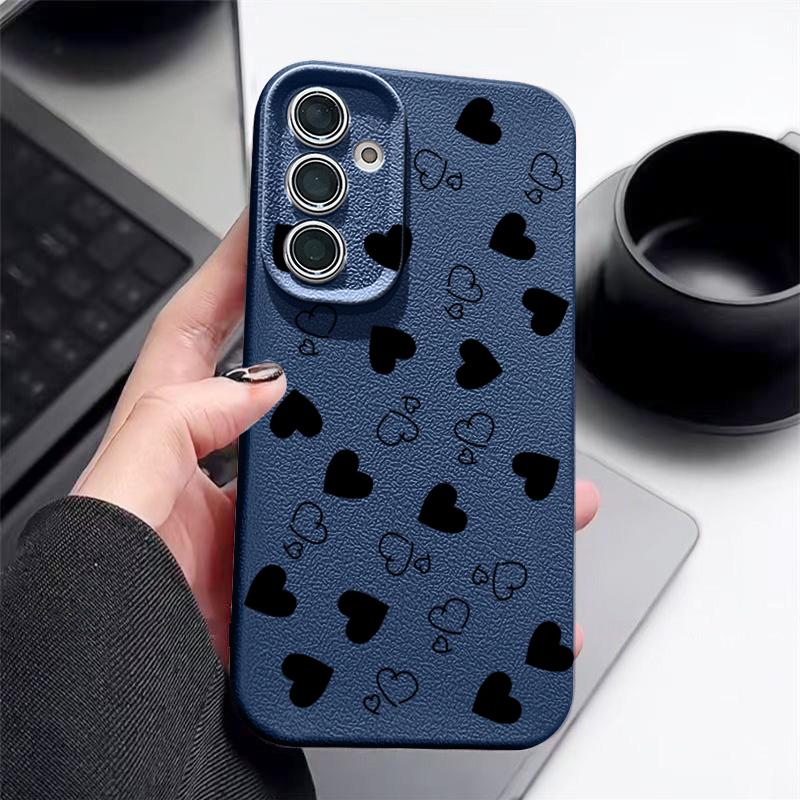 Leather Texture TPU Love Heart Print Case For Samsung Galaxy A56 A55 A15 A54 A35 A36 A16 5G S24 FE S25 S23 S22 Ultra Phone Cover