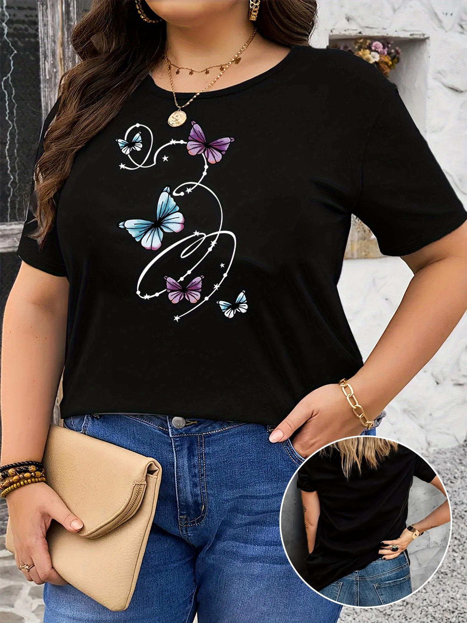 Plus Size, Plus-size T-shirt with Butterfly Print S
