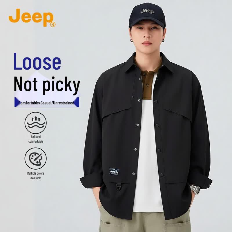 JEEP Men s Loose Fit Workwear Long Sleeve Casual Shirt 2XL чёрный