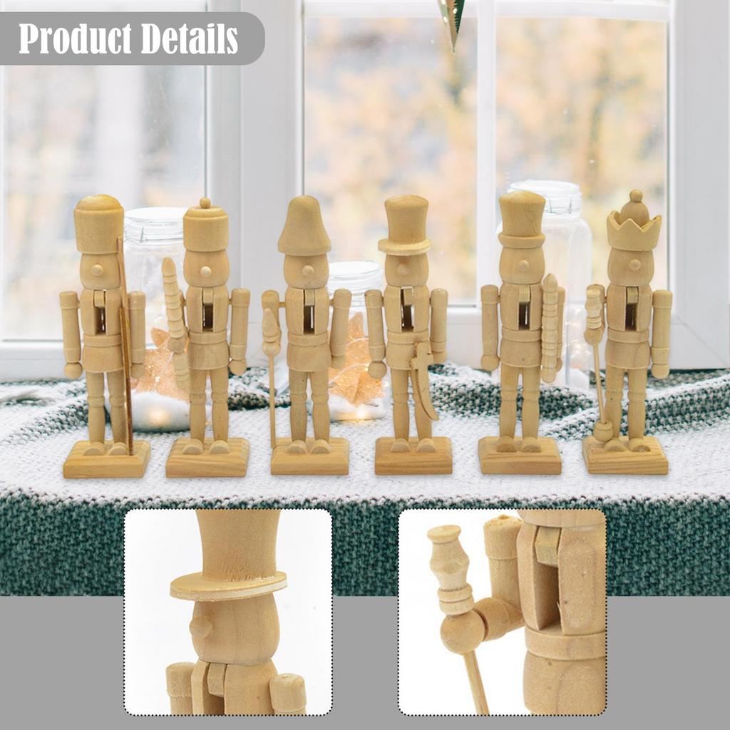 DIY Unpainted Doll Puppet Toy Figurines Wooden Nutcracker Decorations Blank Nutcracker for Christmas Party and Arts