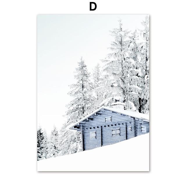 Winter Snow Forest Pineta Cattle Landscape Wall Art Canvas Painting For Living Room Decor Nordic Posters AndPrints Wall Pictures