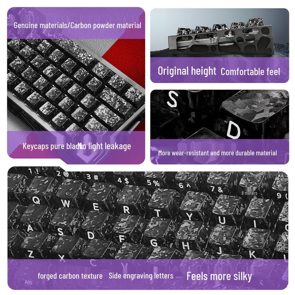Touches Clavier Personnalisées Wooting60HE Night Demon Transparentes avec Texture Fibre de Carbone Gravée sur le Côté