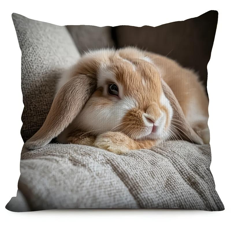 Cute Sleeping Bunny Pillow Cover 100% Polyester, Zipper Closure Modern Home Decor For Sofa, Living Room Bunny Pillowcase
