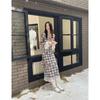 Women's Clothing Check Dress New Chinese Style Tea Break French Style Contrast Color Chic Unique Female Temperament Lace Skirt