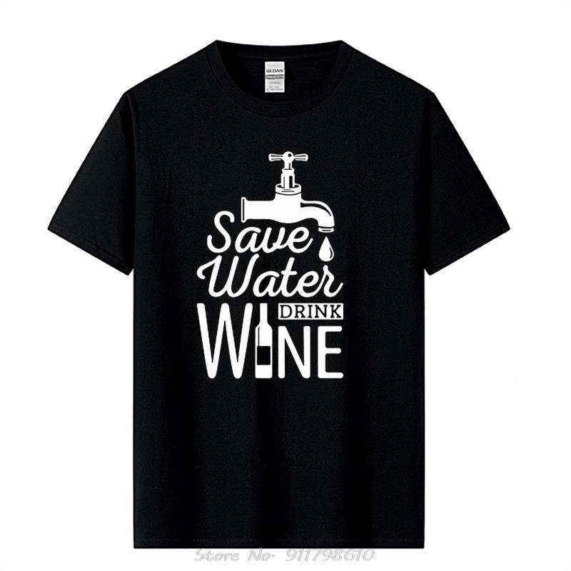 Save Water Drink Wine Printed T Shirt Casual Short Sleeve T-shirts Summer New Style Hipster Cotton Tops Tees Oversized tshirt