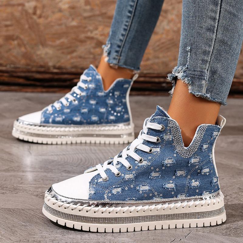 Mocasines de Plataforma de Ancho Especial para Mujer - Blancos Casuales sin Cordones con Adorno de Cristal, Zapatillas de Moda con Suela Gruesa