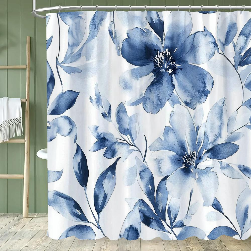 Beautiful Flowers Shower Curtain for Bathroom Blue Floral Romantic Wildflower Plants Nature Scenery Home Decor Curtain with Hook