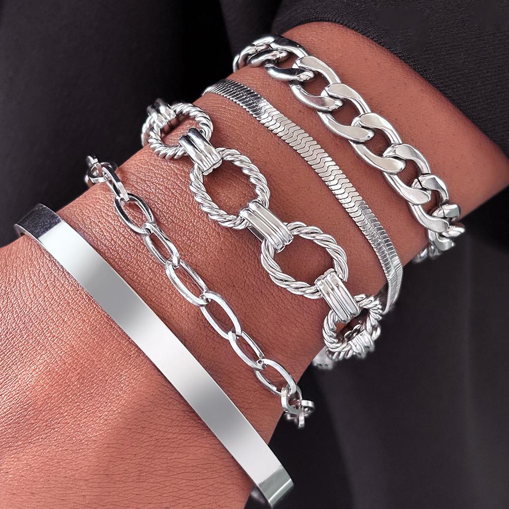 Stainless Steel Zircon Set Five Bracelets Set Classic Ornate Design Zircon Set  For Women Zircon Fashion New Products Gifts