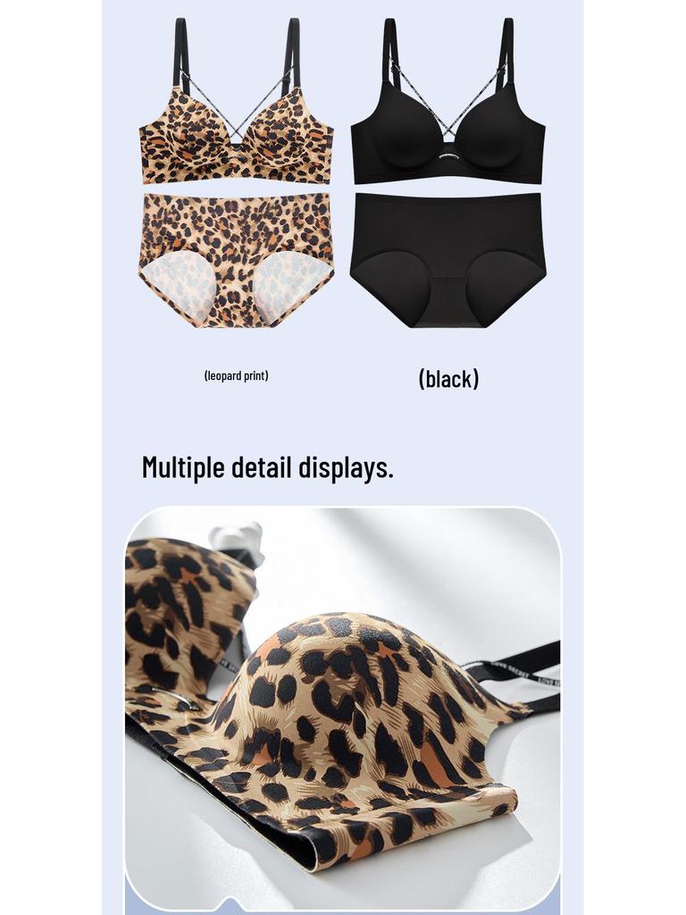 Leopard Print Wire-Free Push-Up Bra with Anti-Sagging Side Support
