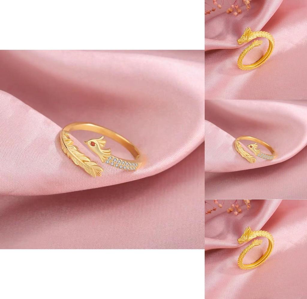 Beautifully Crafted Gold Plated Dragon And Phoenix Rings For Couples In 2023 Fashion