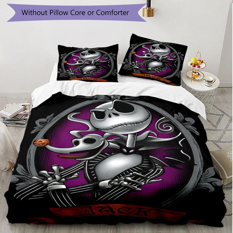 3pcs Duvet Cover Set (1*Duvet Cover + 2*Pillowcase, Without Core), The Nightmare Before Christmas Print Soft All‑Season Bedding Set, Home Bedroom Deco