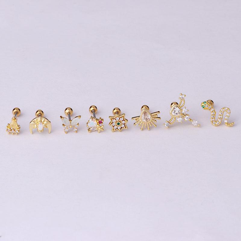 20G Stainless Steel Zircon Ear Studs: Colorful Korean & Japanese Fashion Piercing Jewelry