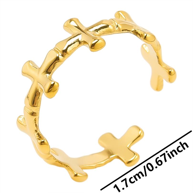Bague 18k Gold Plated Open Adjustable Stainless Steel Rings For Women Men Accessories Cross Shell Plant Leaf Ring Finger Jewelry