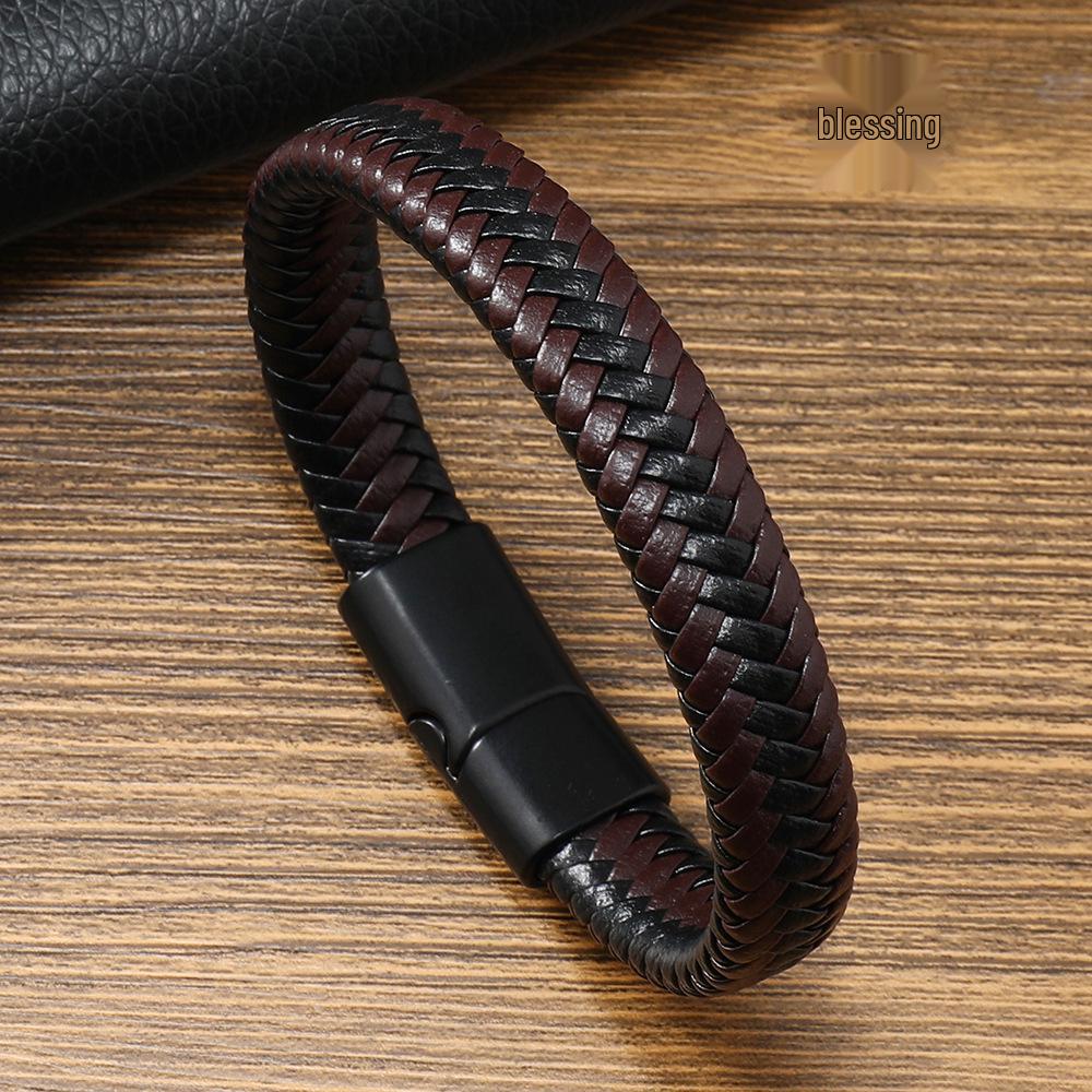 Retro Pánský kožený náramek z hovězí kůže s magnetickou slitinovou přezkou