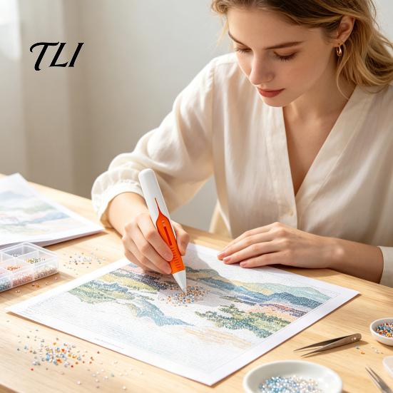 Fast Bead Application Automatic Dispenser, Wax-Free Faux Diamond Art Pen, Ergonomic Precision Applicator Tool for Round Diamonds, DIY Crafts