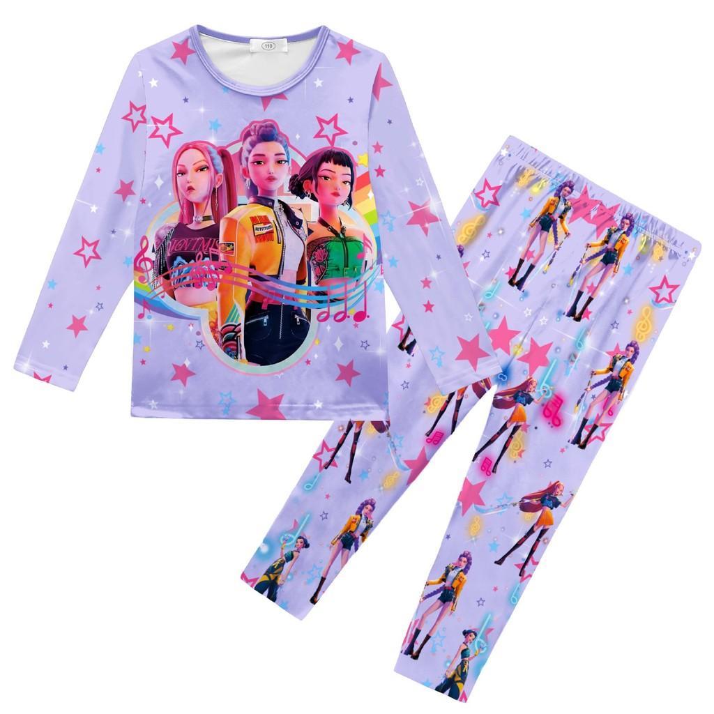 

Kids Girls K-POP Rumi Mira Zoey Print Long Sleeves T-Shirt Top Pants Trousers Pajamas Sleeping Sleepwear Sets 110cm
