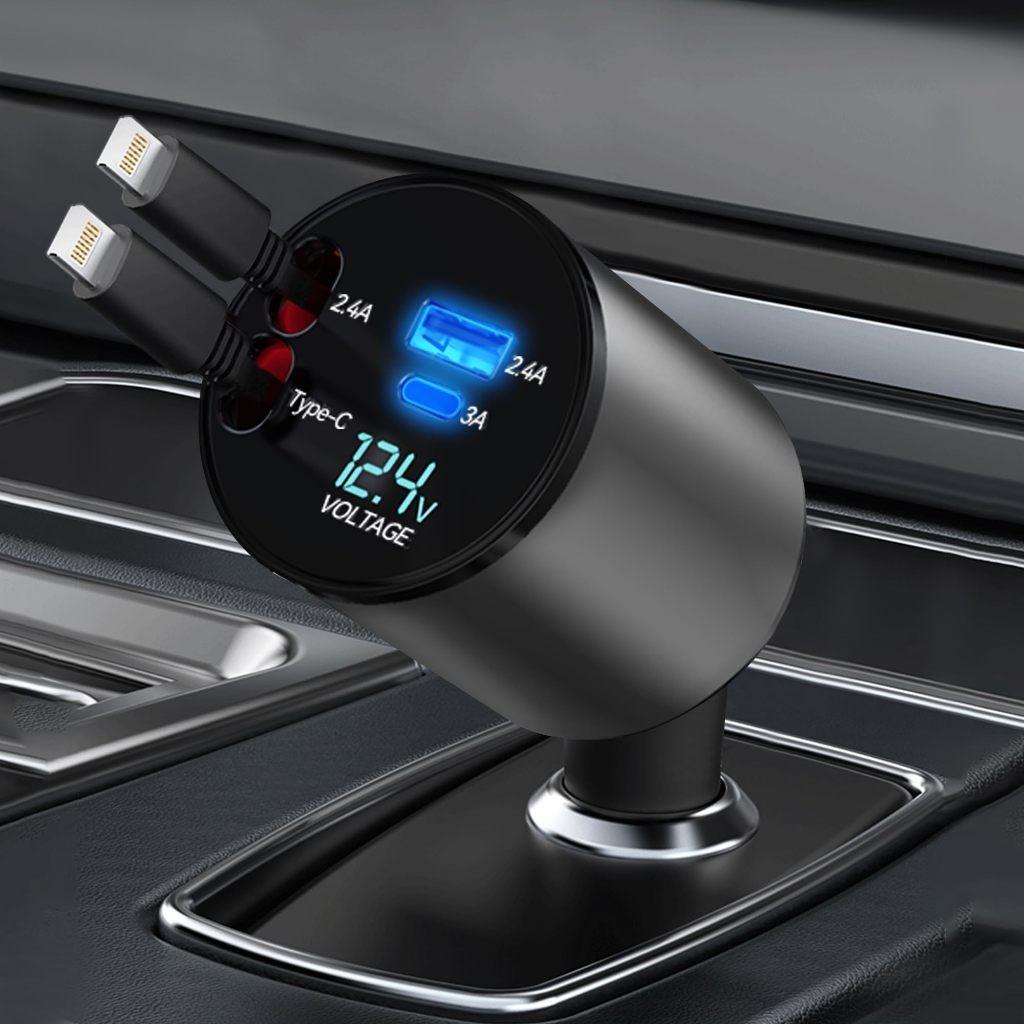 120W 4 In 1 Multi Functional Scalable Cable Car Charger Portable Car Fast Charging Mobile Phone Adapter