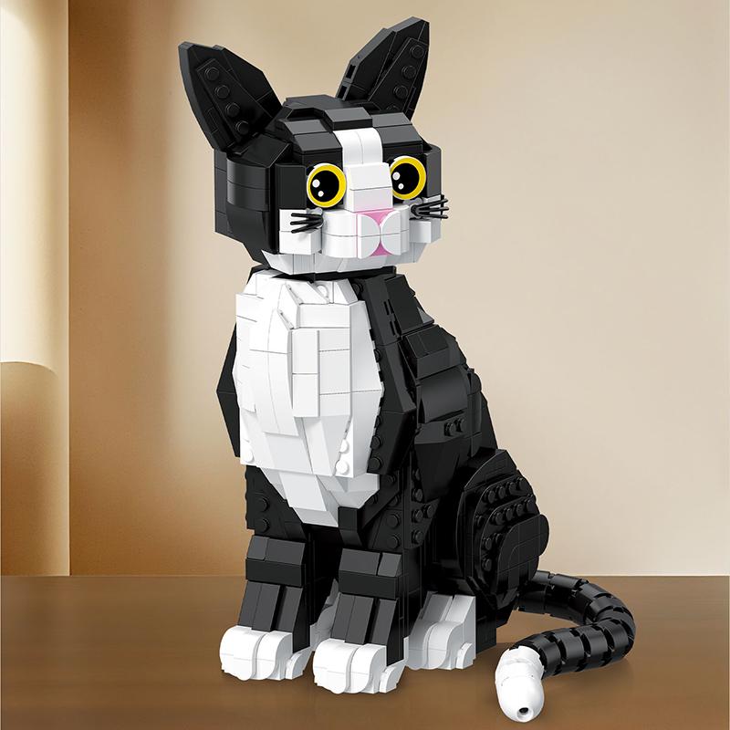 801PCS New Animal Model Tuxedo Cat Building Blocks Cute Cartoon Kitty Assemble Brick Educational Toy Gift For Kid Boy Adult STEM DIY Model Kit 3D