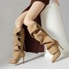 Fashion Women's new spring and autumn pointed fashion runway, metal rivet pleated denim, high heels, plus knee high boots