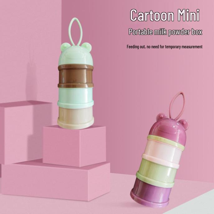 Portable Multi-layer Cartoon Baby Milk Powder and Snack Box with Independent Compartments